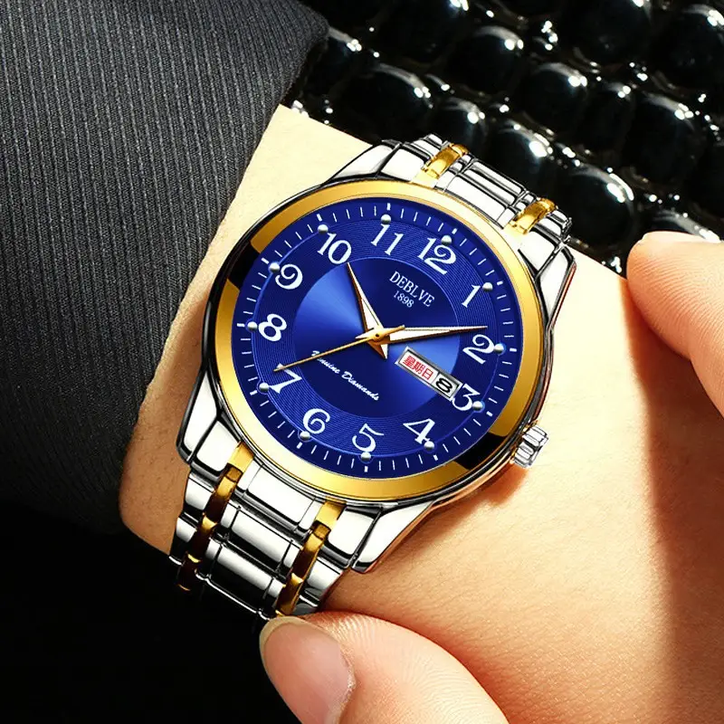 Men's Gold Calendar Watch with Digital Display & Steel Belt - Image 24