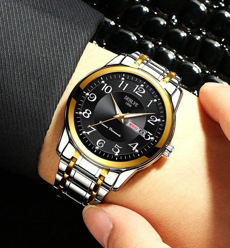 Men's Gold Calendar Watch with Digital Display & Steel Belt — feature 10
