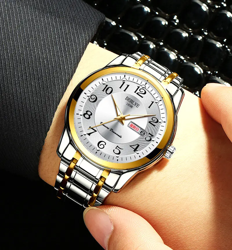 Men's Gold Calendar Watch with Digital Display & Steel Belt — feature 11