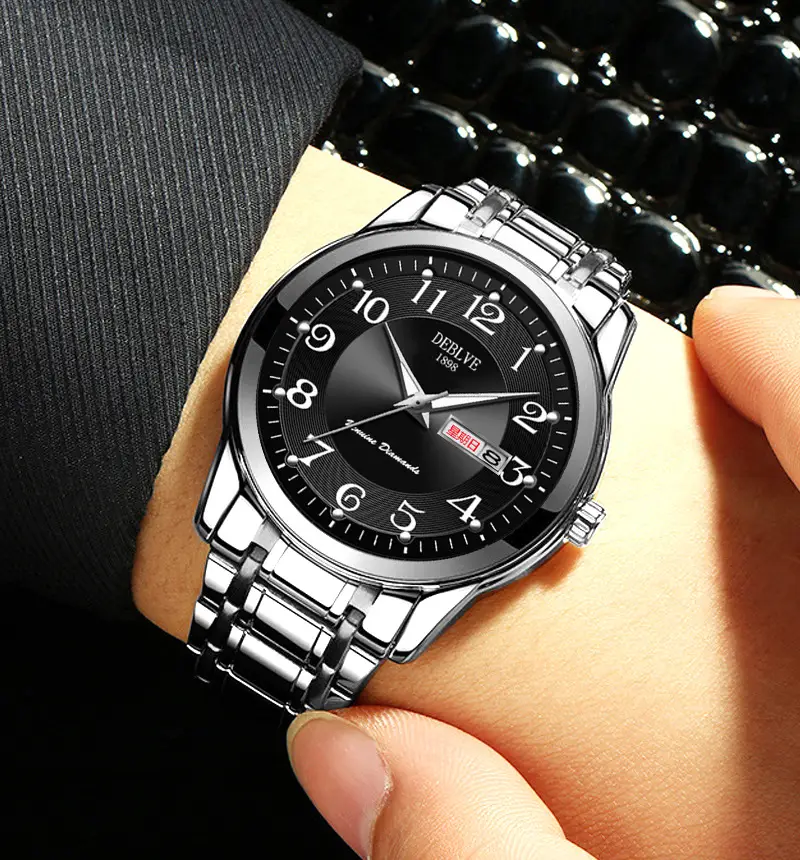 Men's Gold Calendar Watch with Digital Display & Steel Belt — feature 13