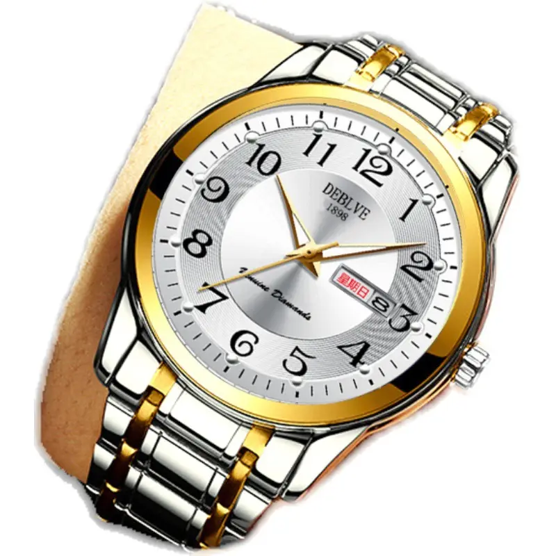 Men's Gold Calendar Watch with Digital Display & Steel Belt — feature 8