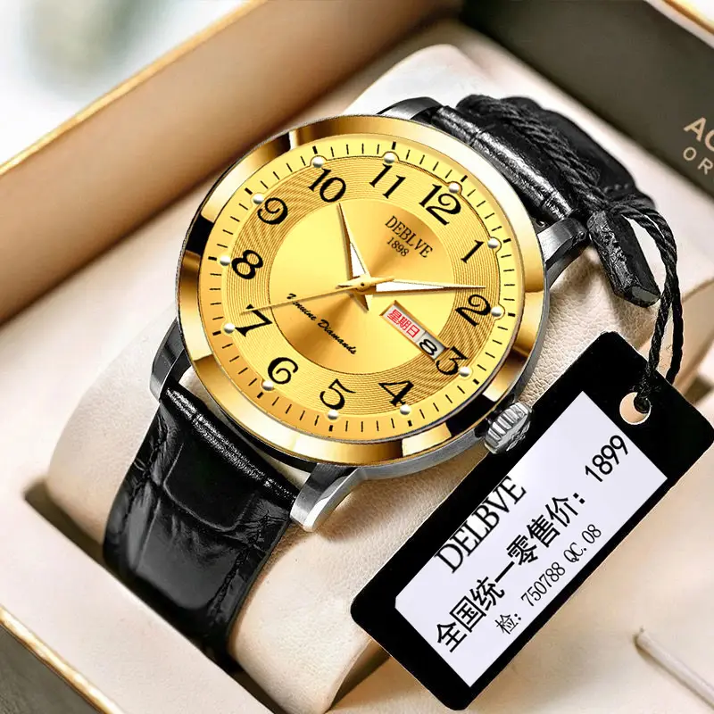 Men's Gold Calendar Watch with Digital Display & Steel Belt - Image 10