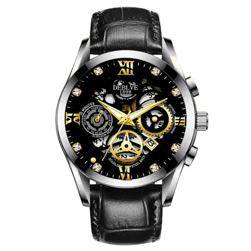 Men's Gold Calendar Watch with Digital Display & Steel Belt - Image 11