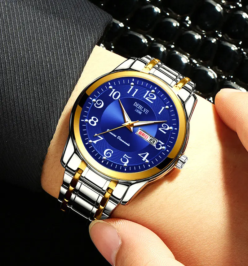Men's Gold Calendar Watch with Digital Display & Steel Belt - Image 12