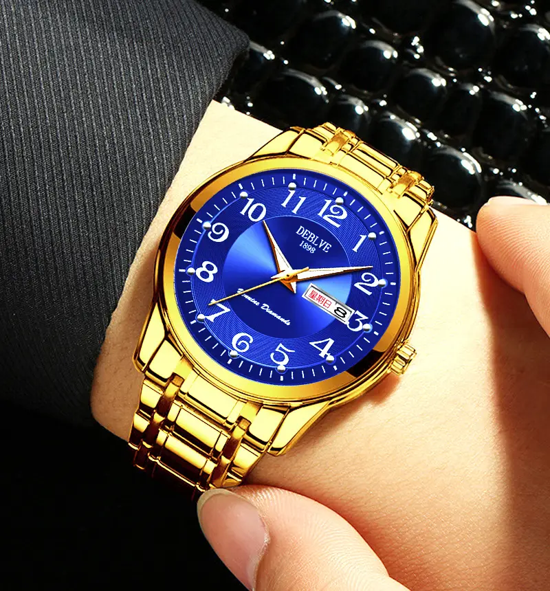 Men's Gold Calendar Watch with Digital Display & Steel Belt - Image 13