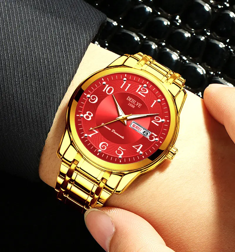 Men's Gold Calendar Watch with Digital Display & Steel Belt - Image 14