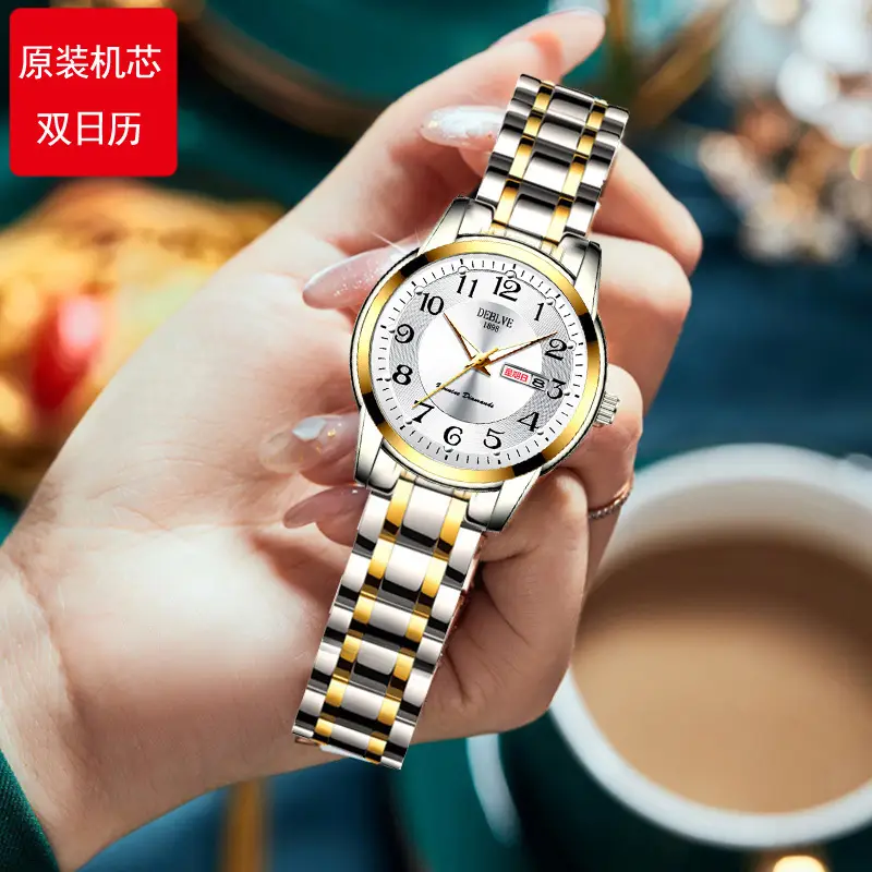 Men's Gold Calendar Watch with Digital Display & Steel Belt - Image 18