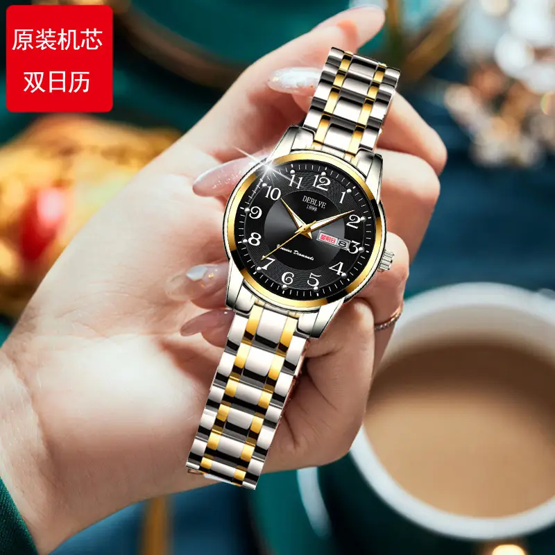Men's Gold Calendar Watch with Digital Display & Steel Belt - Image 19