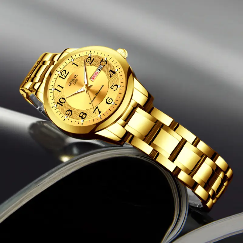 Men's Gold Calendar Watch with Digital Display & Steel Belt - Image 20