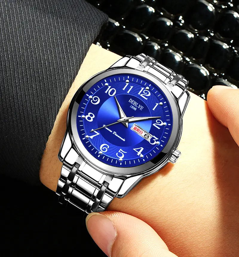 Men's Gold Calendar Watch with Digital Display & Steel Belt - Image 3