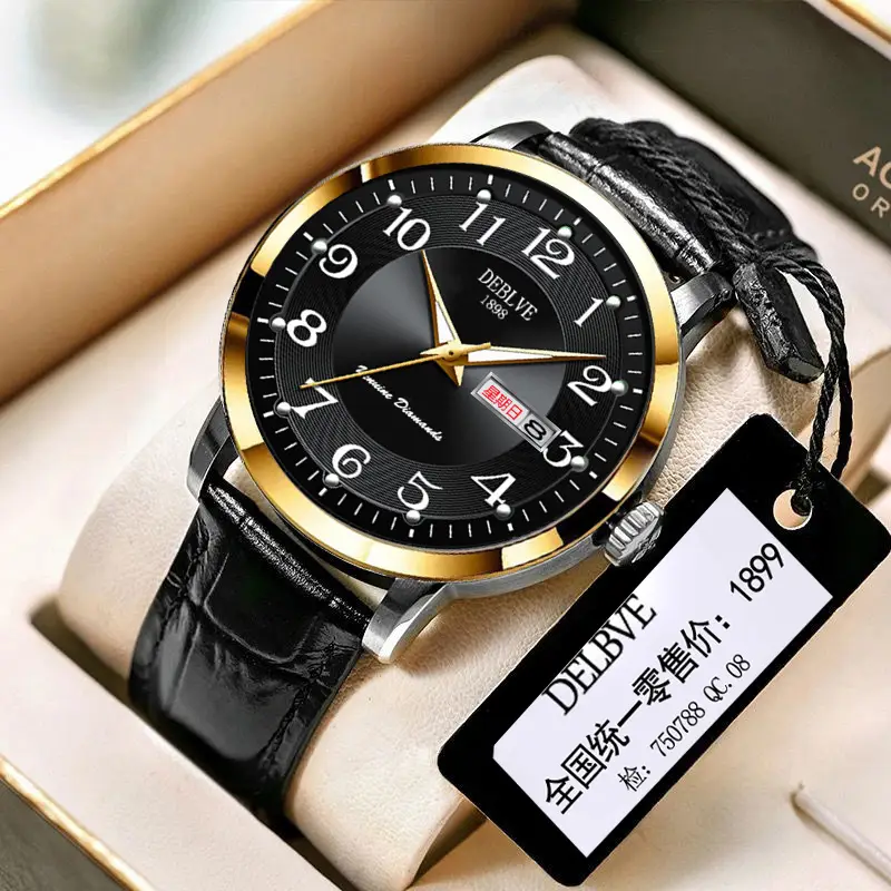Men's Gold Calendar Watch with Digital Display & Steel Belt - Image 9