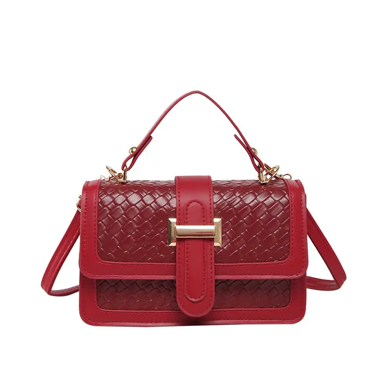 Red Textured Straw Woven Handbag for Women - Image 10