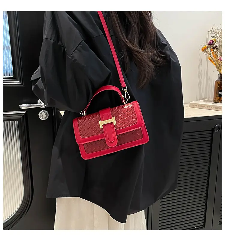 Red Textured Straw Woven Handbag for Women — feature 25