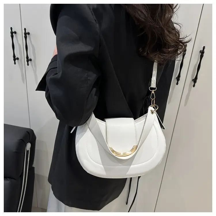 White Retro Crossbody Bag with Gold Trim — feature 19