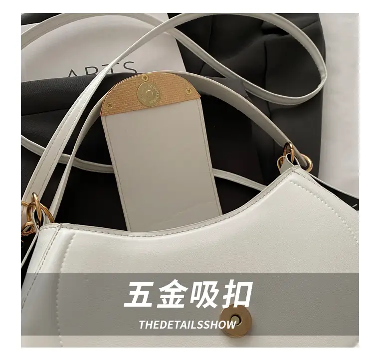 White Retro Crossbody Bag with Gold Trim — feature 4