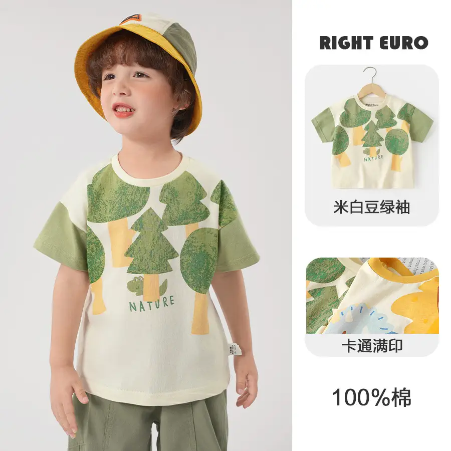 Boys' Green Forest Print Shorts T-Shirt Set - Image 2