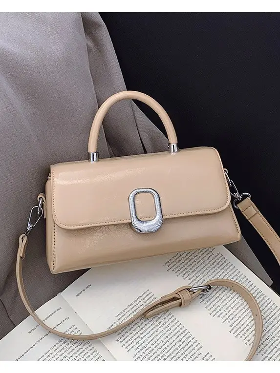 Women's Beige Square Crossbody Bag with Metal Clasp - Image 6