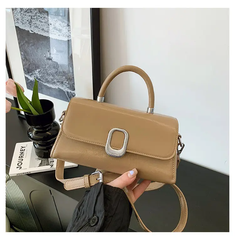 Women's Beige Square Crossbody Bag with Metal Clasp — feature 12