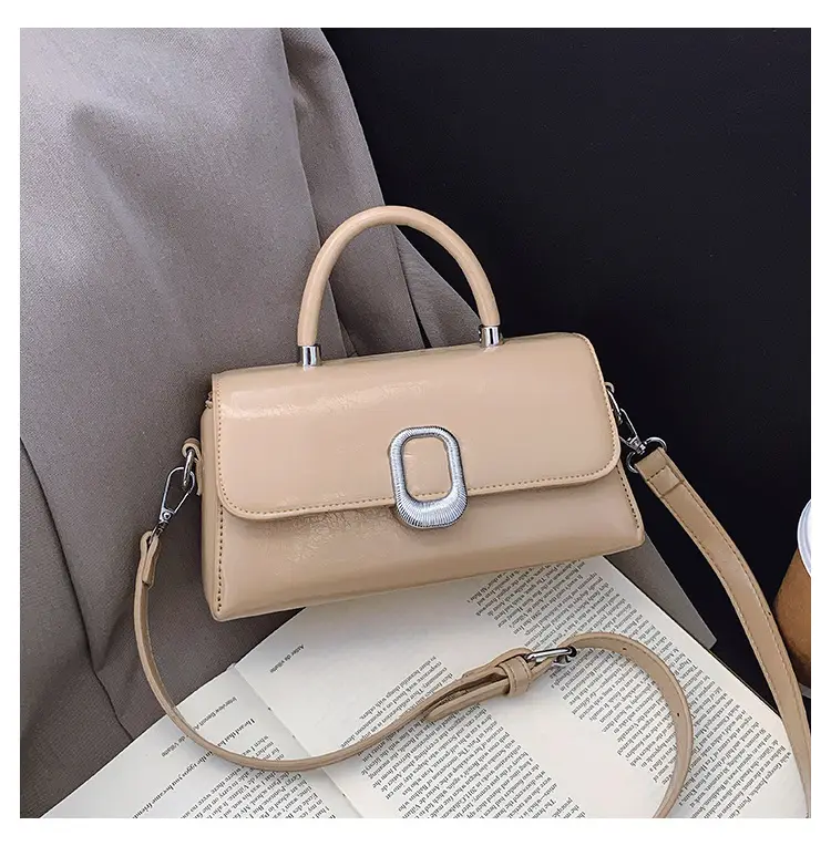 Women's Beige Square Crossbody Bag with Metal Clasp — feature 15