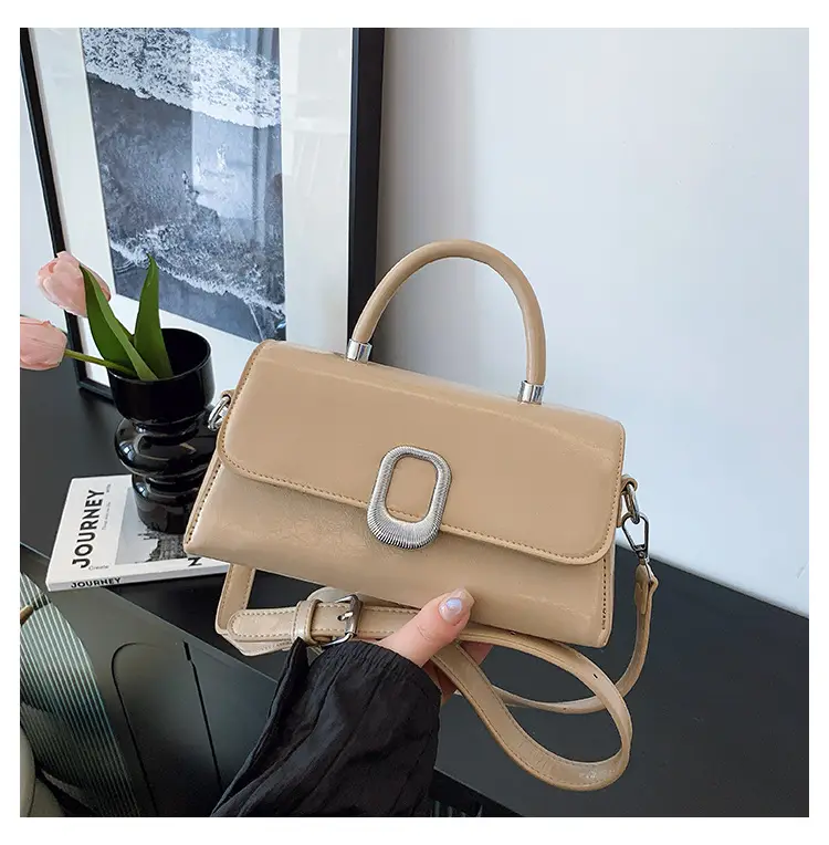 Women's Beige Square Crossbody Bag with Metal Clasp — feature 16