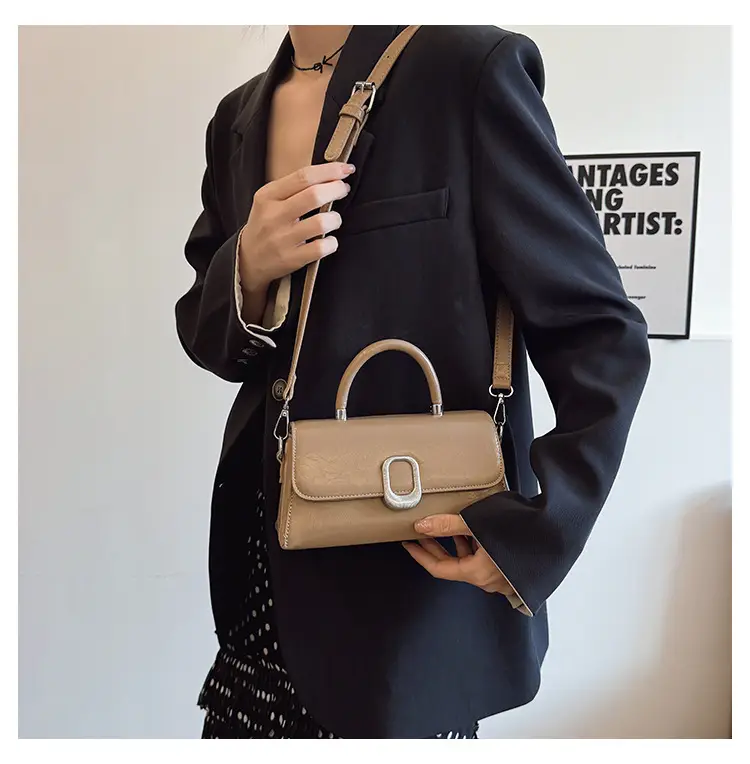 Women's Beige Square Crossbody Bag with Metal Clasp — feature 19