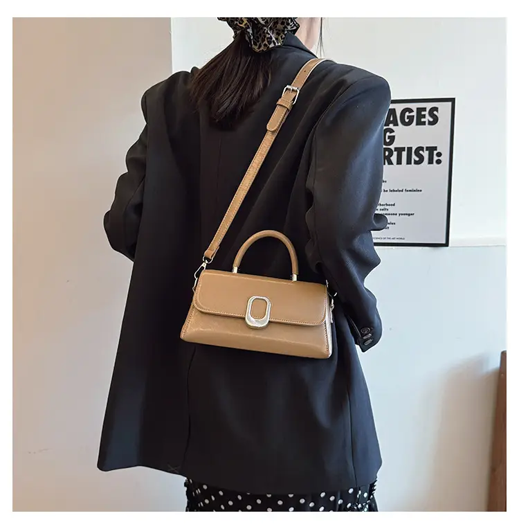 Women's Beige Square Crossbody Bag with Metal Clasp — feature 20
