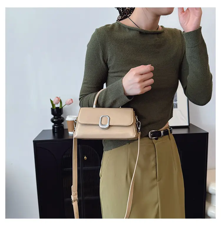 Women's Beige Square Crossbody Bag with Metal Clasp — feature 31