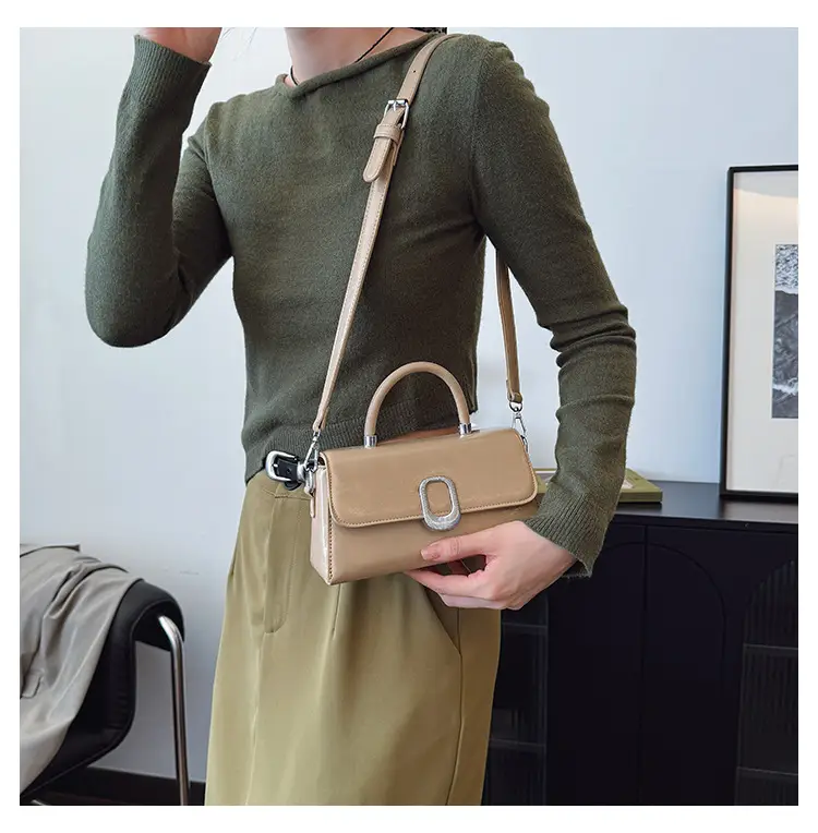 Women's Beige Square Crossbody Bag with Metal Clasp — feature 32