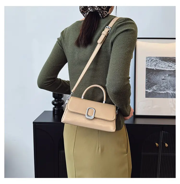 Women's Beige Square Crossbody Bag with Metal Clasp — feature 33
