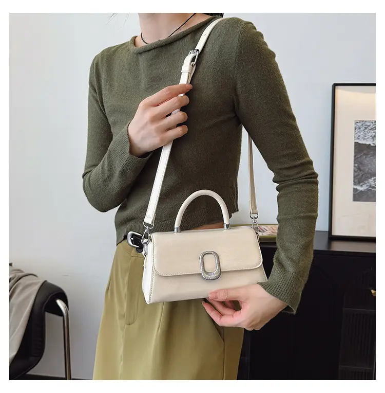 Women's Beige Square Crossbody Bag with Metal Clasp — feature 36
