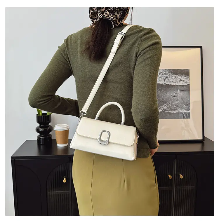 Women's Beige Square Crossbody Bag with Metal Clasp — feature 37