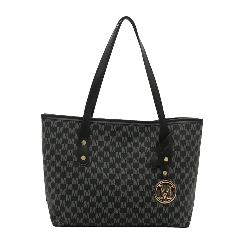 Women's Large Printed Tote Bag Beige Checkered MM Logo - Image 9