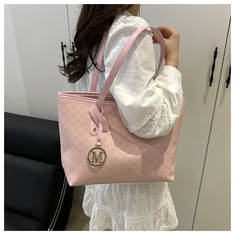 Women's Large Printed Tote Bag Beige Checkered MM Logo — feature 20