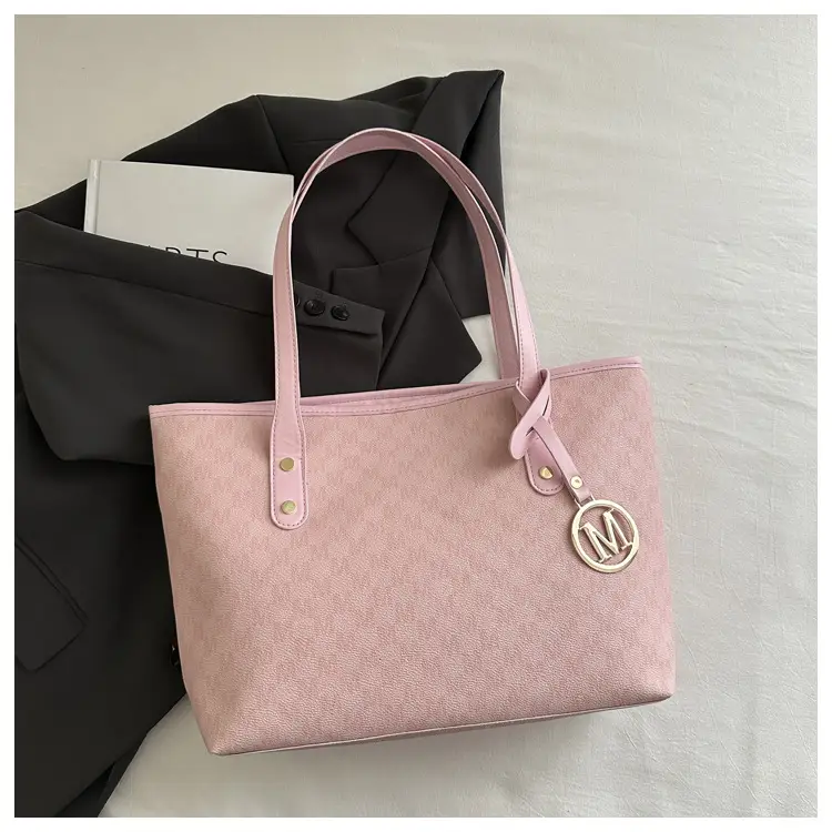 Women's Large Printed Tote Bag Beige Checkered MM Logo — feature 23