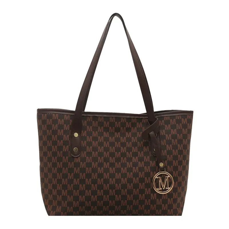 Women's Large Printed Tote Bag Beige Checkered MM Logo - Image 4
