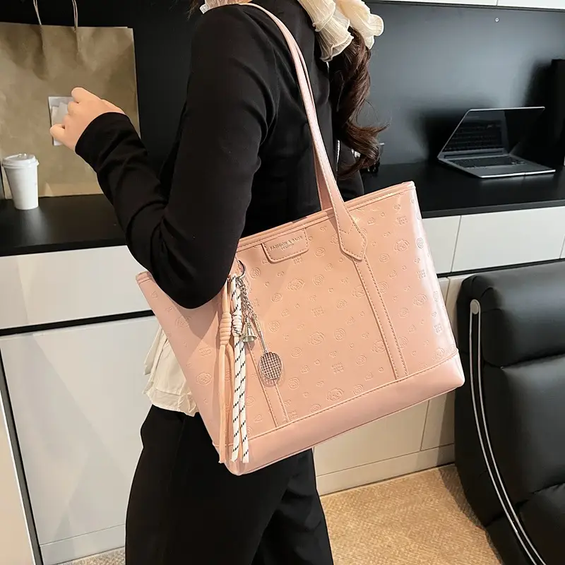 Korean Style White Leather Tote Bag for Women