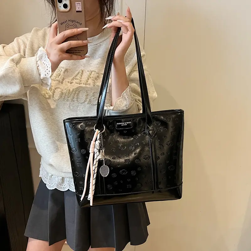 Korean Style White Leather Tote Bag for Women