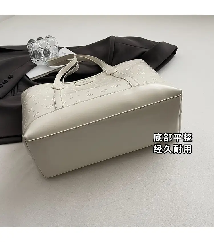 Korean Style White Leather Tote Bag for Women — feature 9