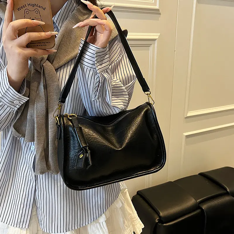 Brown Textured Leather Shoulder Bag for Women 2025
