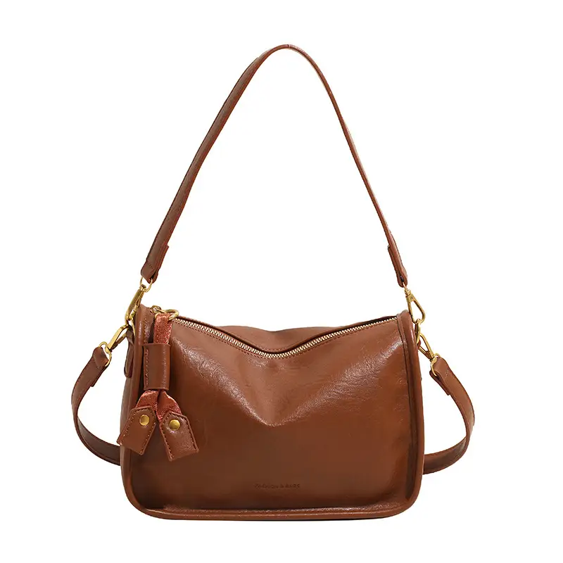 Brown Textured Leather Shoulder Bag for Women 2025