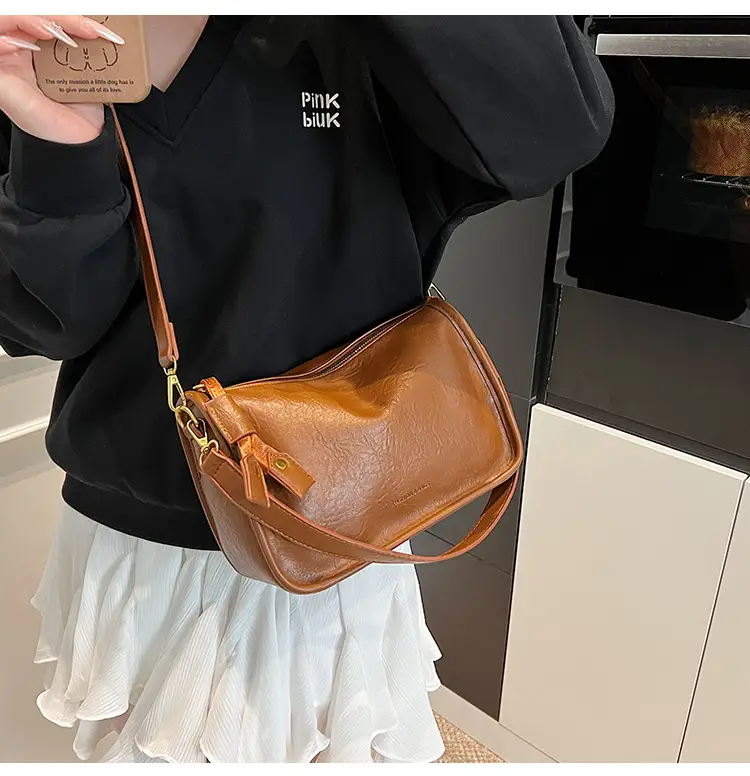 Brown Textured Leather Shoulder Bag for Women 2025 — feature 15