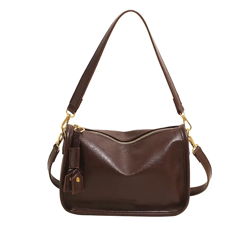 Brown Textured Leather Shoulder Bag for Women 2025