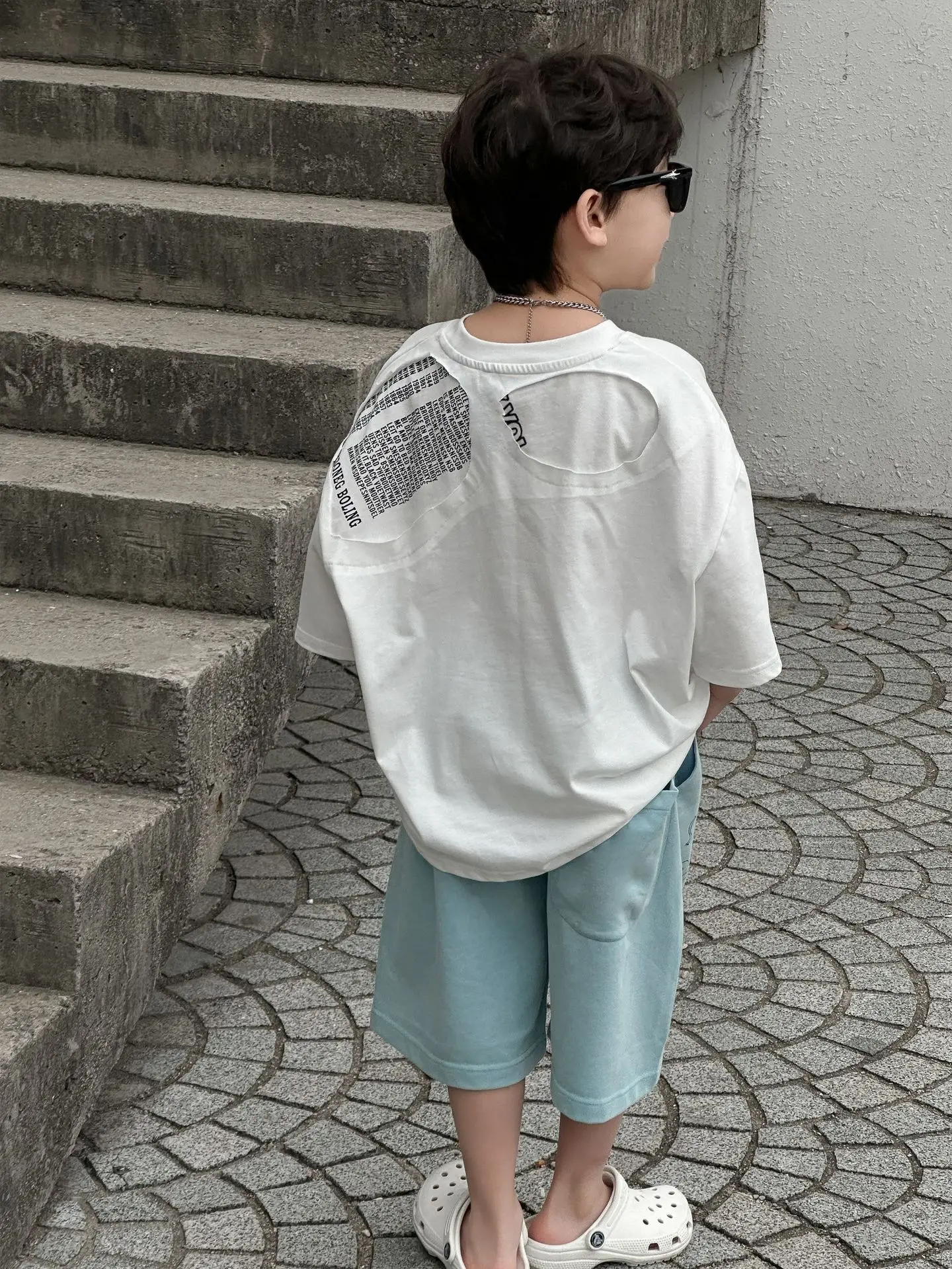 Boys Summer Cotton T-Shirt Blue Shorts Set Medium Small - Image 4