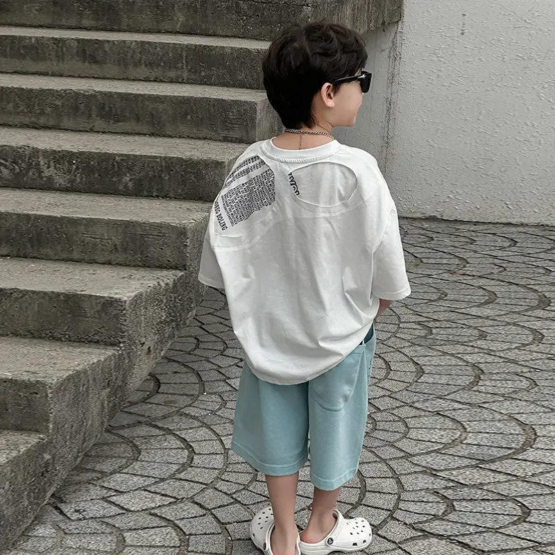 Boys Summer Cotton T-Shirt Blue Shorts Set Medium Small — feature 12