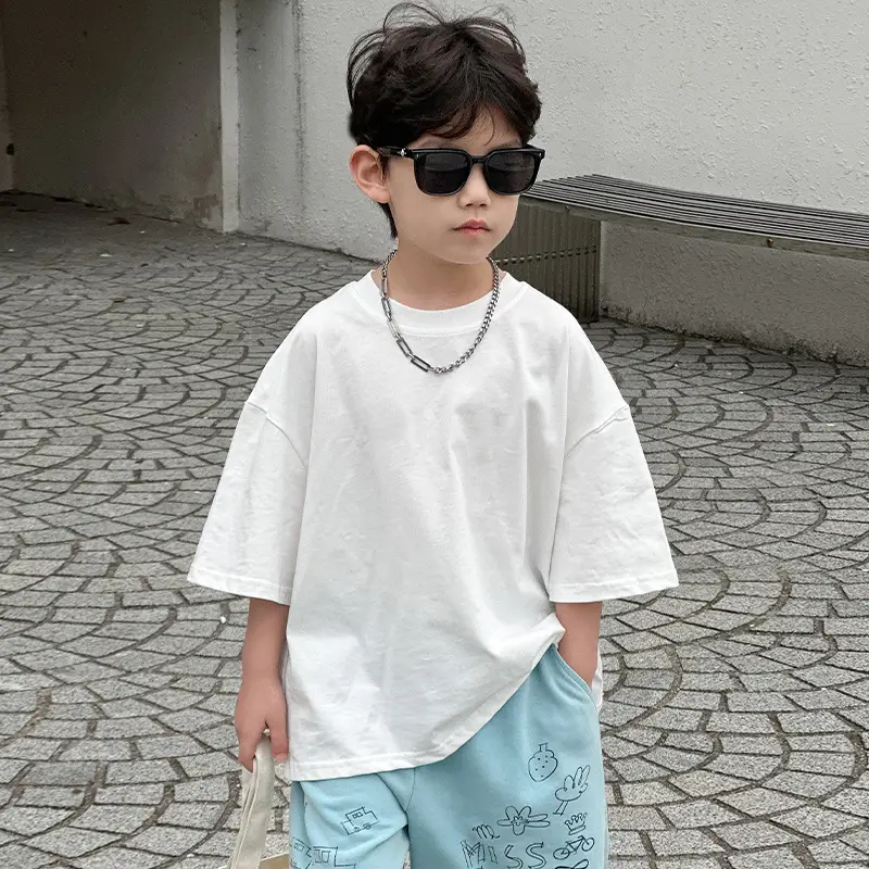 Boys Summer Cotton T-Shirt Blue Shorts Set Medium Small — feature 20