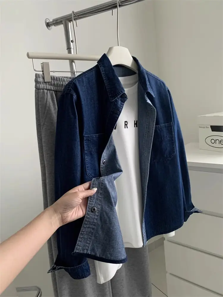 Women Denim Stitching Plaid Jacket Blue 2025 — feature 22