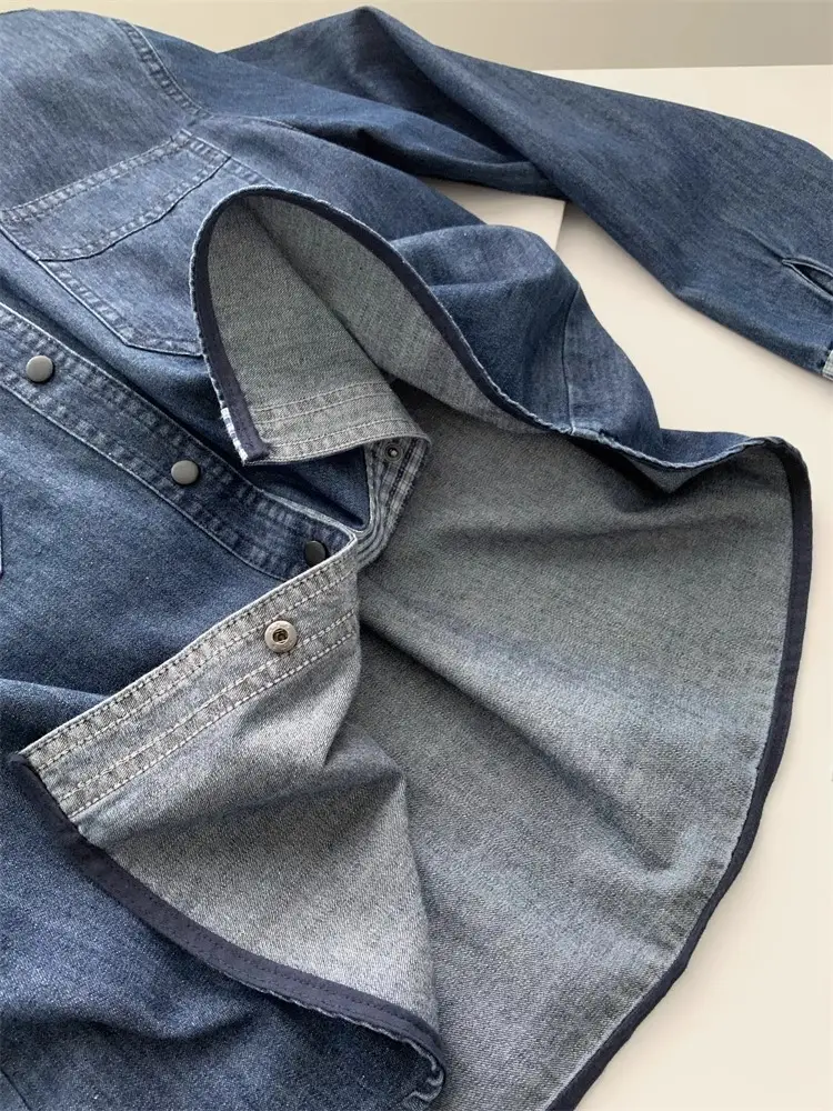 Women Denim Stitching Plaid Jacket Blue 2025 — feature 7