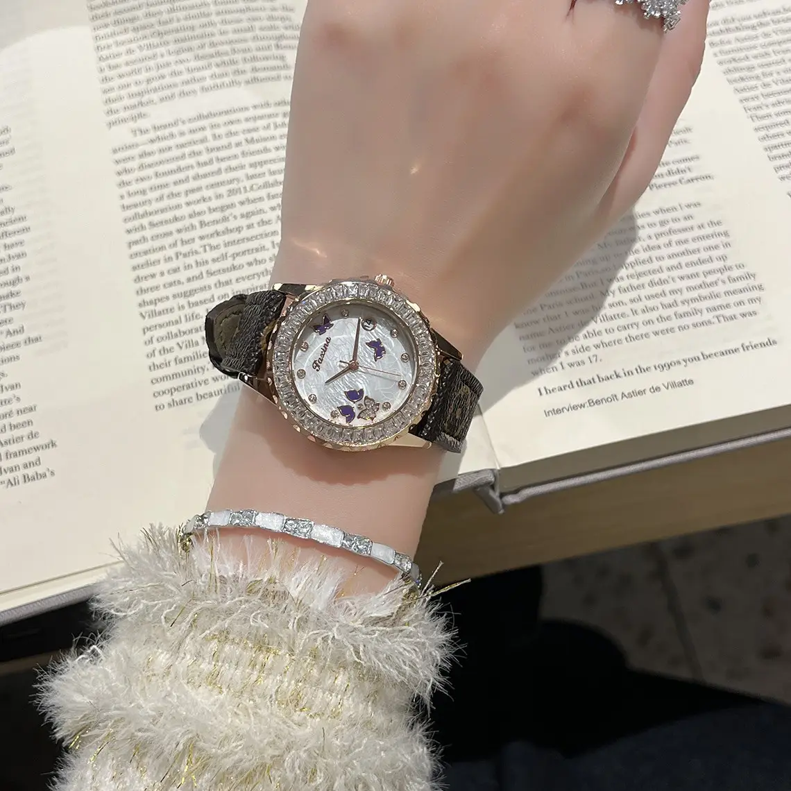 Women's Diamond Encrusted Butterfly Face Watch - Image 6