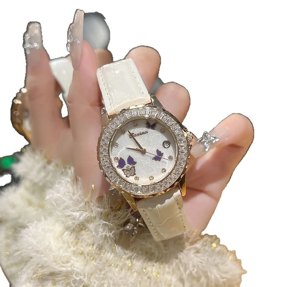 Women's Diamond Encrusted Butterfly Face Watch - Image 8