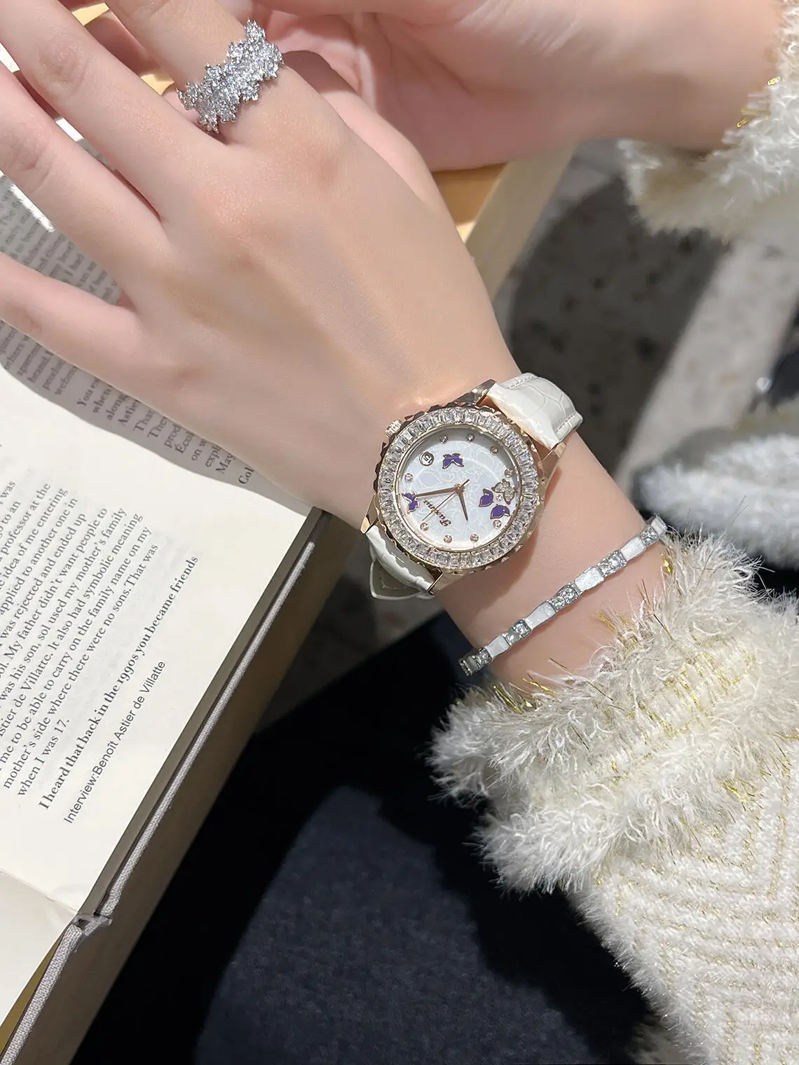 Women's Diamond Encrusted Butterfly Face Watch — feature 13